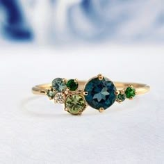 Eclectic Engagement Rings, Cluster Ring Set, White Sapphire Engagement Ring, September Birthstone Rings, Family Rings, Multi Gemstone Ring