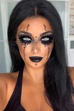 Simple Witch Makeup, Makijaż Sugar Skull, Witch Makeup Ideas, Halloween Makeup Witch, Creepy Halloween Makeup