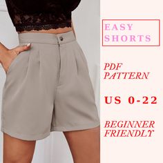 a woman in shorts with the text easy shorts