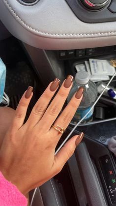 Brown Nails Ideas Square, Brown Matte French Tip Nails, Autumn Nails 2023 Square, Brown Matte Acrylic Nails, Brown Nails Square Short, Short Brown Nails Ideas Square, Nail Design Square Shape, Brown Nails Acrylic Square, Cute Matte Acrylic Nails