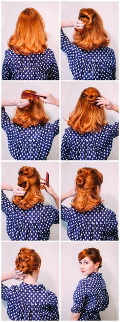 Easy messy hair updo (click-through for the full tutorial) Long Hair 1950s, 50s Hairstyles For Long Hair 1950s, 1950s Updo, 50s Hairstyles For Long Hair, Easy 50s Hairstyles, Updo Messy, Easy Updos For Medium Hair