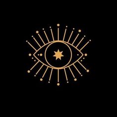 an all seeing eye with stars and dots in the middle on a black background illustration