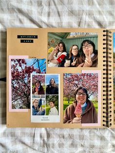 an open notebook with pictures of people on it