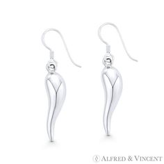 The featured earrings are cast in .925 sterling silver and showcase hollow Italian horn charms finished with hook posts for an easy fit. Your purchase include a 30-Day Exchange or Money-Back Guarantee & Free US Shipping. Please email us for more information regarding this listing. Size: one size.  Color: Metal Type.  Gender: female.  Age Group: adult. Sterling Silver Fish Hook Earrings, Gothic Sterling Silver Jewelry With Lobster Clasp, Silver Fish-shaped Sterling Silver Earrings, Nickel-free Silver Fish-shaped Earrings, Silver Fish-shaped Earrings With Fish Hooks, Italian Horn, Luck Charm, Fish Hook Earrings, Luck Charms