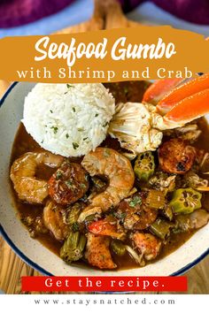 seafood gumbo with shrimp and crab served in a bowl