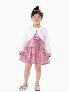 Dress your toddler in this Officially Licensed Peppa Pig dress and cardigan  set, featuring sparkling sequins and embroidered designs for a cute and stylish look.
* Fabric characteristics: Soft and comfortable
* Piece of product: 1 dress and 1 carigan
* Neckline: Round
* Style: Casual
* Fit: True to size
* Length: Knee-length dress Pink Long Sleeve Sequin Set, Peppa Pig Dress, Pig Dress, Dress And Cardigan, Embroidered Designs, Cardigan Set, Peppa Pig, Casual Fit, Open Front Cardigan