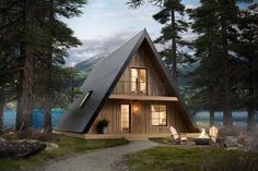 a small wooden cabin in the woods