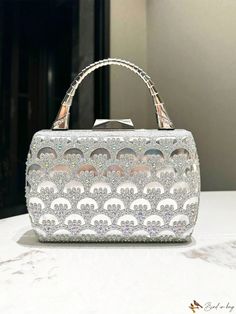 Bird in Bag - Sparkling Single Side Clutch Bag with Rhinestone and Crystal Decor Silver Glitter Clutch Bag, Glitter Clutch Bag, Beaded Clutch Bag, Glitter Clutch, Silver Bag, Inspired Handbags, Anti Theft Bag, Rhinestone Clutch, Silver Bags