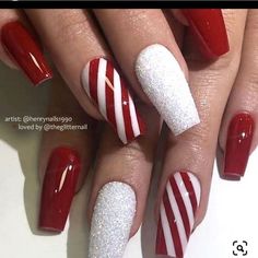 Christmas Candy Cane Nails, Nail Christmas, December Nails, Glitter Dust