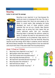 Reduce Reuse Recycle Worksheet, Recycle Worksheet, English Teaching Materials