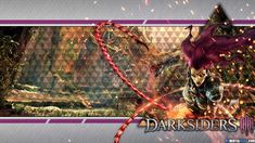 the darksiders wallpaper has an image of a woman with long hair and purple hair