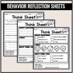 the behavior sheet with text that says, think sheet and think sheet for behavior sheets