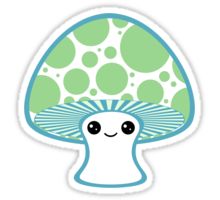 a green and white mushroom sticker with polka dots on it's cap is shown