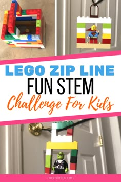 Do your kids love LEGO and STEM challenges? This super fun DIY Lego zip line activity will have you and your kids having fun doing the challenge and using their critical thinking skills! Stem Activities For Kids Preschool, Lego Zipline, Lego Ideas For Kids, Lego Stem Activities, Lego Camp, Activities For Kids Preschool