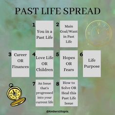 the past life spread is shown with four different things in each one's frame