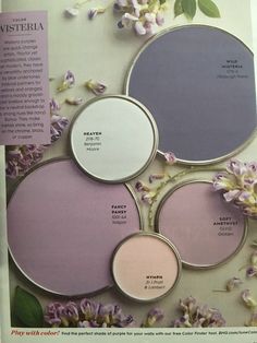 an article in the magazine shows different shades of paint and flowers, including lilacs