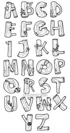 the alphabet is drawn in black and white