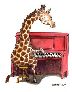 a drawing of a giraffe playing the piano