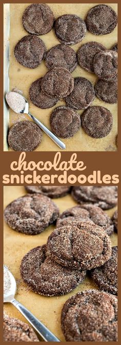 chocolate snickkerdoodles on a baking sheet with spoons