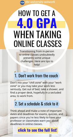 a poster with the text how to get a 4 0 gap when taking online classes