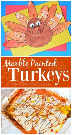 a turkey cake with melted icing on it and the words marble painted turkeys