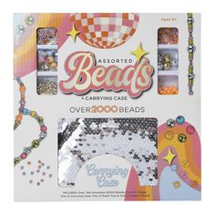 assorted beads carrying case over 20000 beads in white packaging with multicolored designs