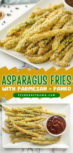 Asparagus Fries are Panko and Parmesan crusted asparagus spears that are breaded and baked until crispy and golden brown for an addictive, healthy side dish or snack! Parmesan Asparagus Baked, Parmesan Asparagus, Asparagus Fries, Asparagus Recipes, Baked Asparagus, Asparagus Recipe, Veggie Dishes, Parmesan Cheese