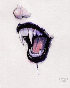 a drawing of an open mouth with its tongue hanging out and the teeth still showing