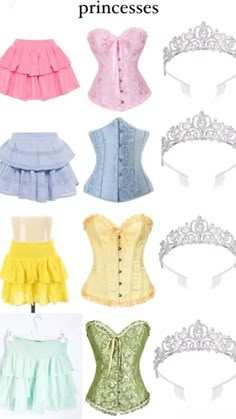 several different types of corsets and tiaras on display in front of a white background