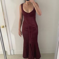 I Only Wore This Dress One Time. It’s In Great Condition! The Size Is Small. It Is A Mermaid Flair. Message Me If You Have Any Questions. Plunge Neck Dress, Plunging Neck Dress, Wine Red Color, Herve Leger Dress, Herve Leger, A Mermaid, Wine Red, One Time, Dress First