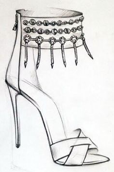 a drawing of a high heeled shoe with jewels on it