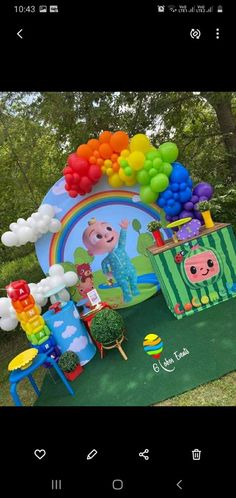 an image of a birthday party with balloons and decorations on the table for children's birthday