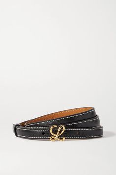 Loewe's belt has been made in Spain from supple black leather and is detailed with contrast stitching and the house's signature 'Anagram' hardware. Slip it through the loops of your favorite jeans or around the waist of a boxy blazer. Wear it with: Bottega Veneta Trench coat, Rasa x Anna Beck Ring, Jennifer Fisher Ring. -- Black leather - Buckle fastening - Made in Spain Luxury Modern Belt With Leather Strap, Loewe Reversible Belt, Luxury Belts With Brass Hardware, Loewe Anagram Belt, Luxury Leather Belt With Logo Strap, Womens Belts Fashion, Boxy Blazer, Anna Beck, Woven Leather Sandals