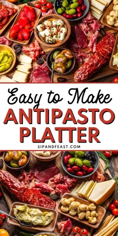 an assortment of meats and cheeses with the words easy to make antipasto platter