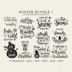 winter bundle 1 hand drawn designs for svt, eps and dxf files