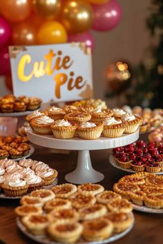 many pies and pastries are on the table