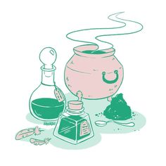 an illustration of a jar and some other items on the ground next to each other