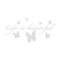 the words life is beautiful and butterflies are flying around in this white wall decal