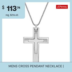 Features: Religious Jewelry, Quick ShipJewelry Closure: Lobster ClaspLink Construction: SolidShape: CrossMetal Color: WhiteChain Length: 24 InchChain Width: 2 MillimetersPendant Width: 40mmChain Construction: BoxCare: Wipe CleanNecklace Type: Pendant NecklacesCountry of Origin: Imported Cross Necklace Mens, Necklace Mens, Mens Crosses, Cross Pendant Necklace, Religious Jewelry, Men Necklace, Cross Pendant, Pendant Necklaces, Cross Necklace