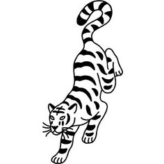 a black and white drawing of a tiger jumping up into the air with it's tail