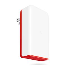 an image of a red and white powerbank on a white background with clipping for text