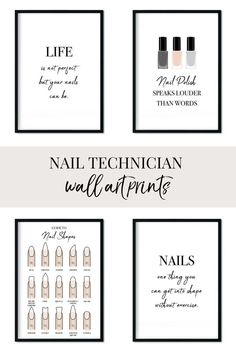 Shop our collection of nail salon wall decor today and save 20% off your first order. Decorate your Nail Salon or Beauty Spa with our range of beauty wall art designs, including this set of nail technician wall art prints. Shop our range of beauty salon wall prints now at www.abbieandrattie.co.uk Nail Salon Design Interior Wall Colors, Nail Studio Wall Decor, Nail Salon Accessories, Nail Salon Esthetic, Beauty Salon Bloxburg, Nail Salon Decor Minimalist, Nail Salon Set Up Ideas, Nail Salon Decals Bloxburg, Nail Salon Decor Wall Art