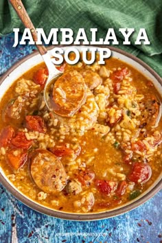 a bowl of jambala soup with sausage and rice