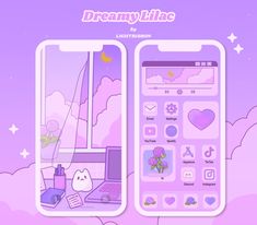 two cell phones side by side, one is pink and the other is purple with hearts