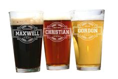 three different types of beer in glasses on a white background with the words maxwell christian above them