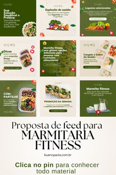 Atrair seu público para seu negócio de MARMITA FITNESS e alcançar muito mais clientes. Ter acesso a artes pensadas para o seu nicho e gerar conteúdo com facilidade através do CANVA! São 50 artes pro feed do Instagram, 15 artes para os stories, 10 capas para os destaques e Bônus incríveis.  Pack Canva Marmita Fit, templates marmitas. Skincare Content, Food Graphics, Fashion Poster Design, Healthy Lifestyle Food, Fitness Design, Fashion Poster, Healthy Lifestyle