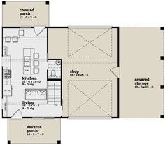 the first floor plan for a home with two separate rooms and an attached kitchen area