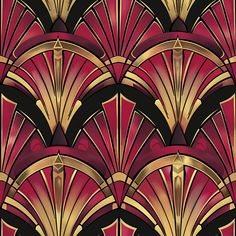 an art deco fan pattern in red and gold