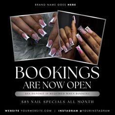 an advertisement for nail salons with pink and white french manies on the nails