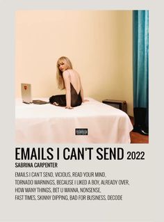 a woman sitting on top of a bed in front of a laptop computer with the caption emails i can't send